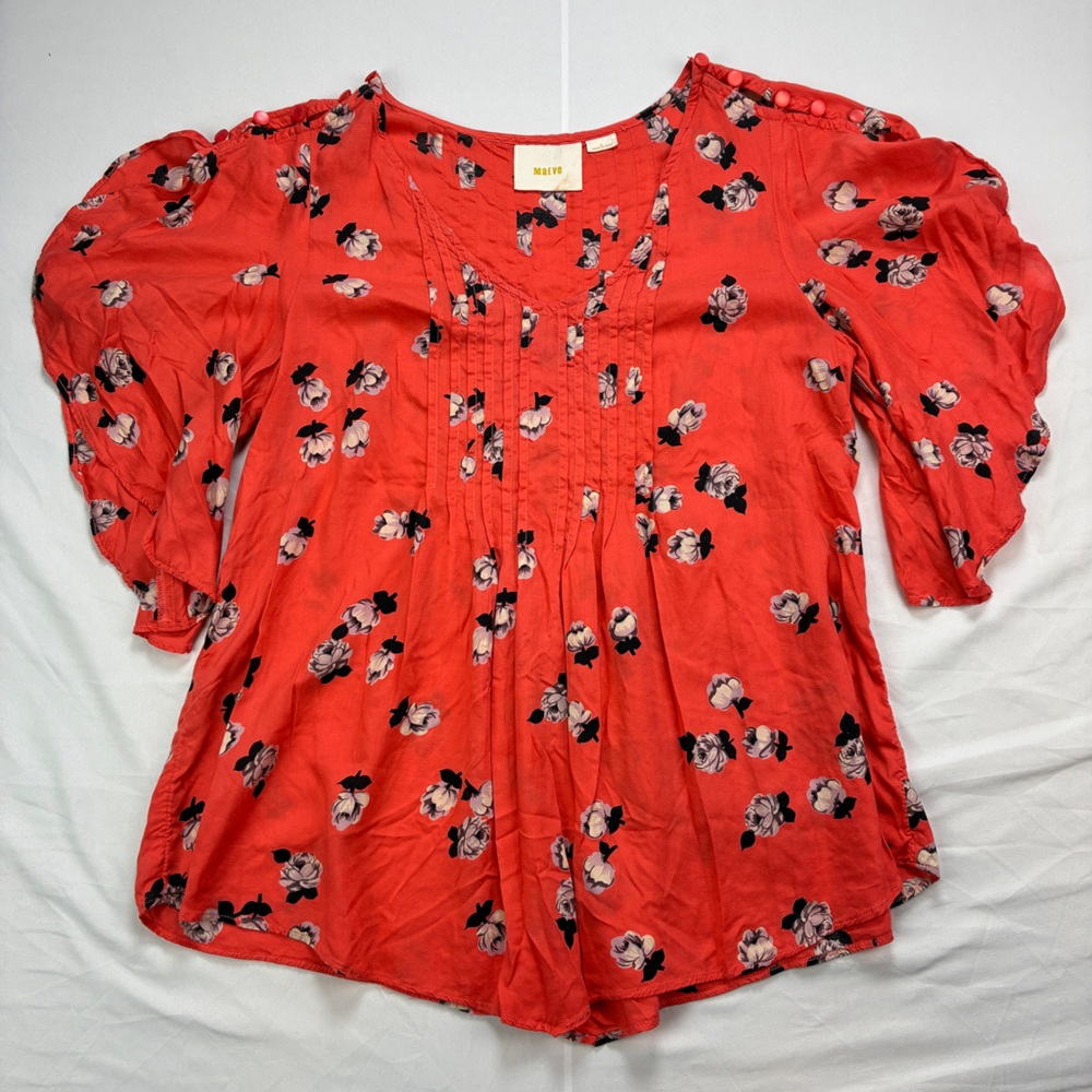 Anthropologie Maeve Maya Flutter Sleeve Coral Top